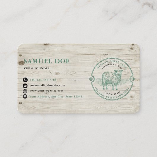 Rustic Lamb Sheep Farm LOGO QR Code Green Visitekaartje (Voorkant)