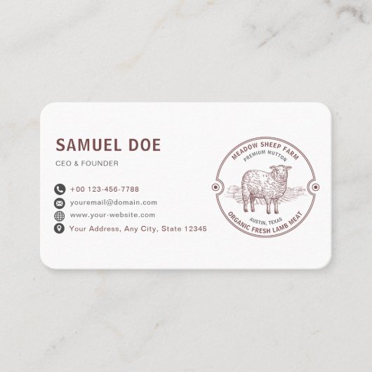 Rustic Lamb Sheep Farm LOGO QR Code Red Visitekaartje (Voorkant)