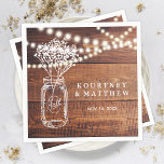 Rustic Land baby's | Mason Jar Wedding Servet<br><div class="desc">Baby's Breath Rustic Mason Jar Personalized Napkins | Houten achtergrond met een reeks lichtjes,  moeraspot met babyadembloemen en je trouwformulering in wit. Zoek andere bruinkoolluiers op http://www.zazzle.com/special_stationery</div>