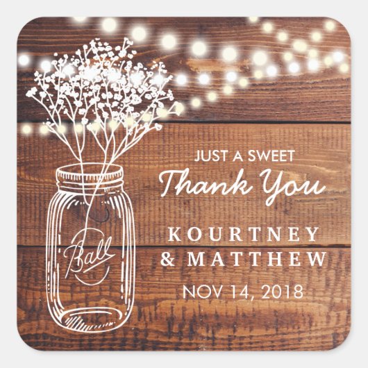Rustic Land baby's | Mason Jar Wedding Vierkante Sticker (Voorkant)