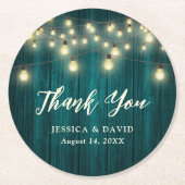 Rustic Land Blauwgroen Weddenschap Dank je Ronde Kartonnen Onderzetter (Voorkant)