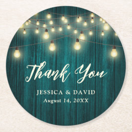 Rustic Land Blauwgroen Weddenschap Dank je Ronde Kartonnen Onderzetter