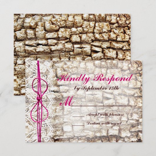 Rustic Land Camo Pink Bow Wedding RSVP (Voorkant / Achterkant)