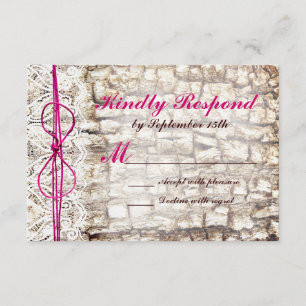 Rustic Land Camo Pink Bow Wedding RSVP Kaartje