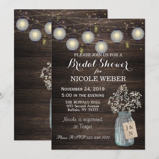 Rustic Land Mason Jar Barn Vrijgezellenfeest nodig Kaart (Voorkant / Achterkant)