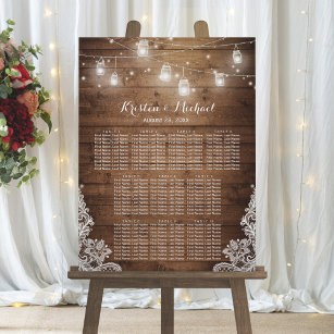 Rustic Land String Lights Wedding Seating Chart Poster
