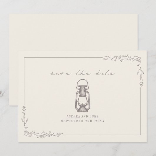  Rustic Lantern Amethyst Wedding Save The Date (Voorkant / Achterkant)