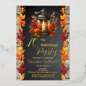 Rustic Lantern and Leaves Fall 70th Birthday Party Folie Uitnodiging (Voorkant)
