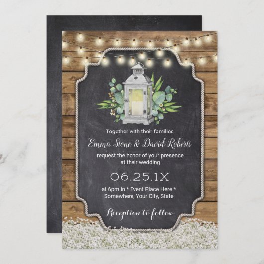 Rustic Lantern Baby's Breath Floral Barn Wedding Kaart (Voorkant / Achterkant)