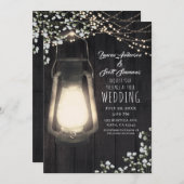 Rustic Lantern Baby's Breath & Lights Wedding Kaart (Voorkant / Achterkant)
