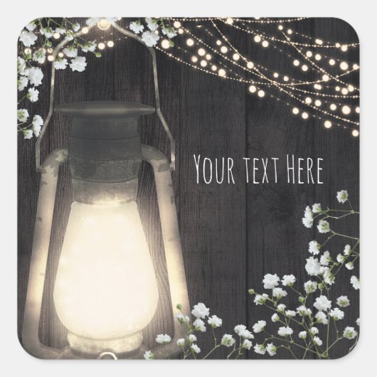 Rustic Lantern Baby's Breath & Lights Wedding Vierkante Sticker (Voorkant)