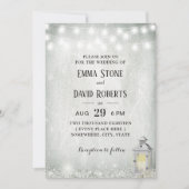 Rustic Lantern Baby's Breath String Lights Wedding Kaart (Voorkant)