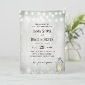 Rustic Lantern Baby's Breath String Lights Wedding Kaart (Staand voorkant)