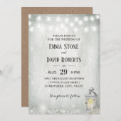 Rustic Lantern Baby's Breath String Lights Wedding Kaart (Voorkant / Achterkant)