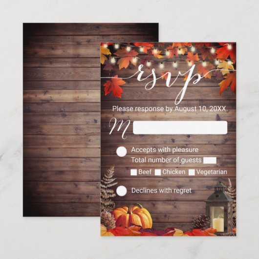 Rustic Lantern Barn Wood Fall Wedding RSVP (Voorkant / Achterkant)