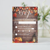 Rustic Lantern Barn Wood Fall Wedding RSVP Kaartje (Staand voorkant)