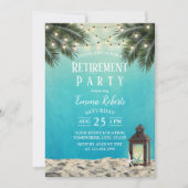 Rustic Lantern Beach Palm Trees Retirement Party Kaart (Voorkant)