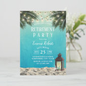 Rustic Lantern Beach Palm Trees Retirement Party Kaart (Staand voorkant)