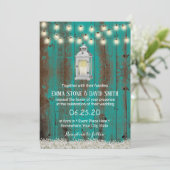 Rustic Lantern Blauwgroen Barn Country Floral Wedd Kaart (Staand voorkant)