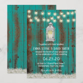 Rustic Lantern Blauwgroen Barn Country Floral Wedd Kaart (Voorkant / Achterkant)