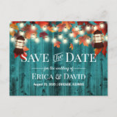 Rustic Lantern Blauwgroen Fall Wedding Save the Da Aankondigingskaart (Voorkant)