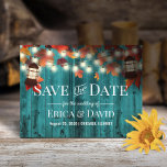 Rustic Lantern Blauwgroen Fall Wedding Save the Da Aankondigingskaart<br><div class="desc">Rustic Lantern Blauwgroen Barn Wood Fall Wedding Save the Date Announements.</div>