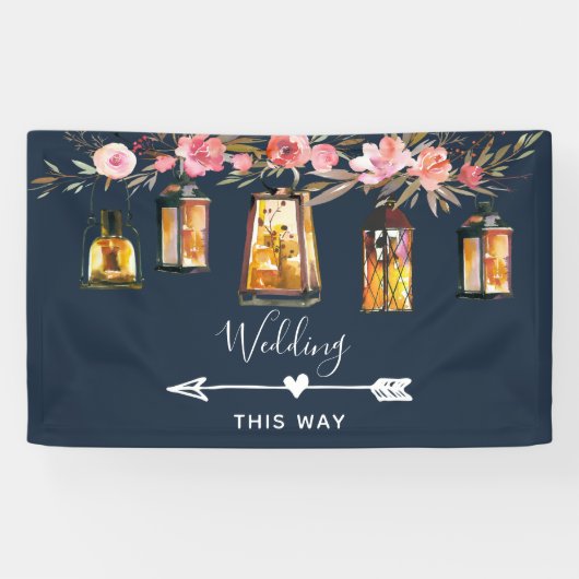 Rustic Lantern Blue Coral Wedding Direction Spandoek (Horizontaal)