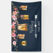 Rustic Lantern Blue Coral Wedding Direction Spandoek (Verticaal)