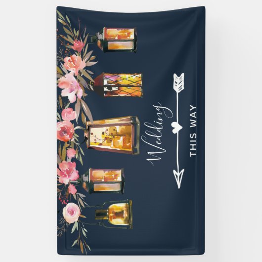 Rustic Lantern Blue Coral Wedding Direction Spandoek (Verticaal)