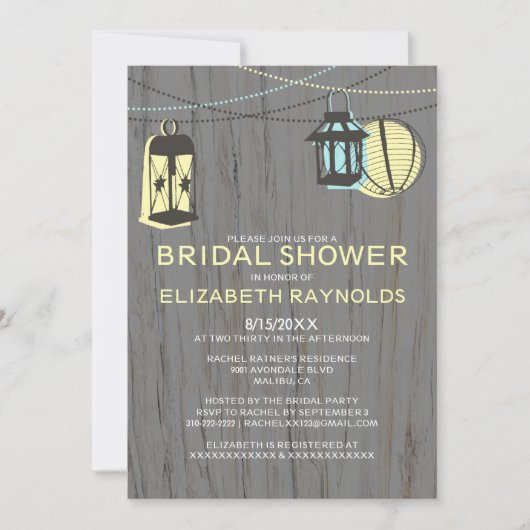 Rustic Lantern Bridal Shower Invitations Kaart (Voorkant)