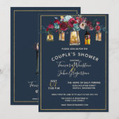 Rustic Lantern Burgundy Navy Couple's Shower Kaart (Voorkant / Achterkant)
