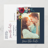 Rustic Lantern Burgundy Navy Photo Save the Date Aankondigingskaart (Voorkant / Achterkant)