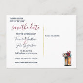 Rustic Lantern Burgundy Navy Photo Save the Date Aankondigingskaart (Achterkant)
