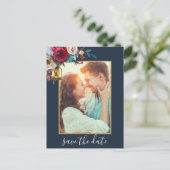 Rustic Lantern Burgundy Navy Photo Save the Date Aankondigingskaart (Staand voorkant)