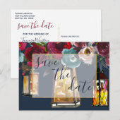 Rustic Lantern Burgundy Navy Save the Date Aankondigingskaart (Voorkant / Achterkant)