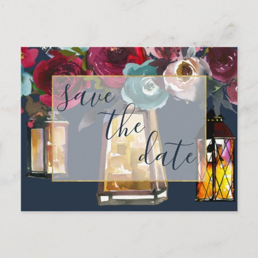 Rustic Lantern Burgundy Navy Save the Date Aankondigingskaart (Voorkant)