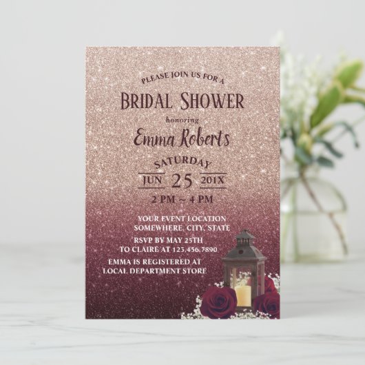 Rustic Lantern Burgundy Roos Gold Vrijgezellenfees Kaart (Staand voorkant)