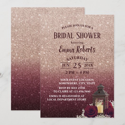 Rustic Lantern Burgundy Roos Gold Vrijgezellenfees Kaart (Voorkant / Achterkant)