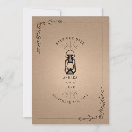  Rustic Lantern Cardstock Wedding Save The Date (Voorkant)