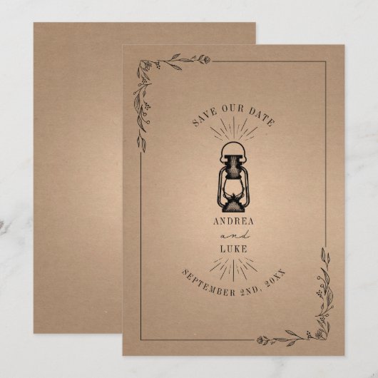  Rustic Lantern Cardstock Wedding Save The Date (Voorkant / Achterkant)