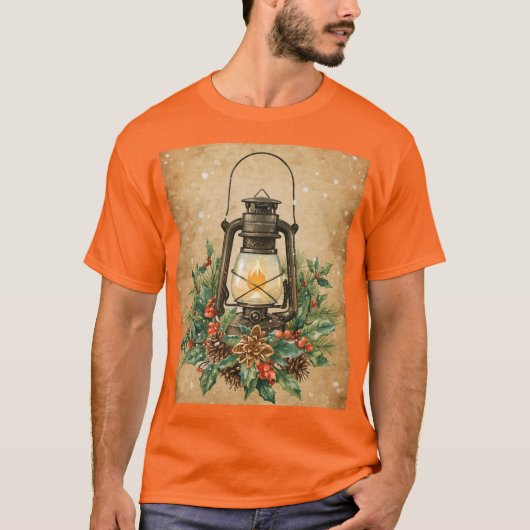 Rustic lantern christmas holly pine cozy festive  t-shirt (Voorkant)