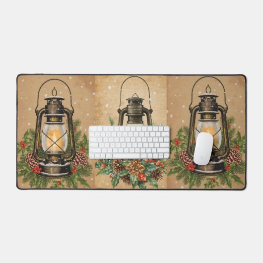 Rustic lantern Christmas holly pine festive winter Bureaumat (Keyboard & Muis)