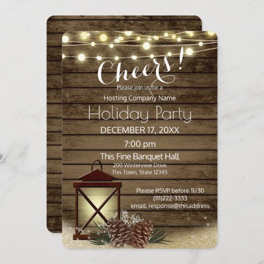 Rustic Lantern Corporate Holiday Party Kaart (Voorkant / Achterkant)