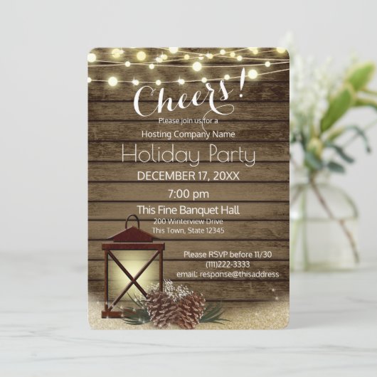 Rustic Lantern Corporate Holiday Party Kaart (Staand voorkant)