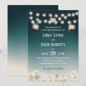 Rustic Lantern & Daisy Flowers Blauwgroen Ombre We Kaart (Voorkant / Achterkant)