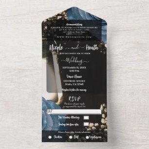 Rustic Lantern & Dusty Blue Rozen Wedding + RSVP All In One Uitnodiging