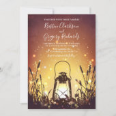 Rustic Lantern en Fireflies Wedding Kaart (Voorkant)
