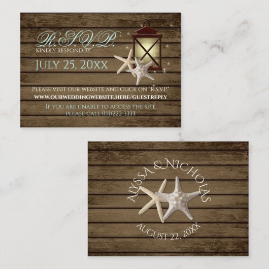 Rustic Lantern en Starfish Online Response Kaart (Voorkant / Achterkant)