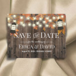 Rustic Lantern Fall Wedding Save the Date Aankondigingskaart<br><div class="desc">Rustic Lantern Barn Wood Fall Wedding Save the Date Announements.</div>