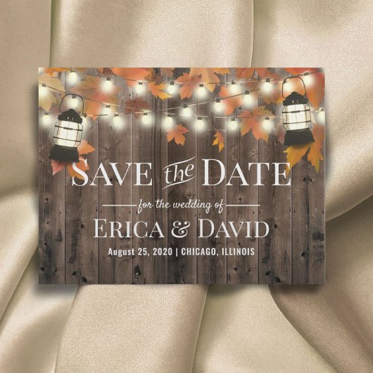 Rustic Lantern Fall Wedding Save the Date Aankondigingskaart